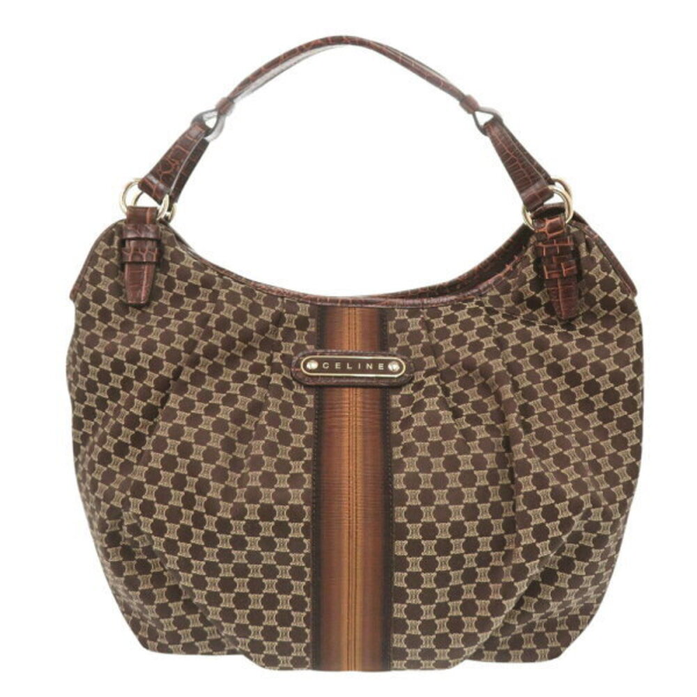 Celine Macadam Canvas One Shoulder Hobo Handbag Brown